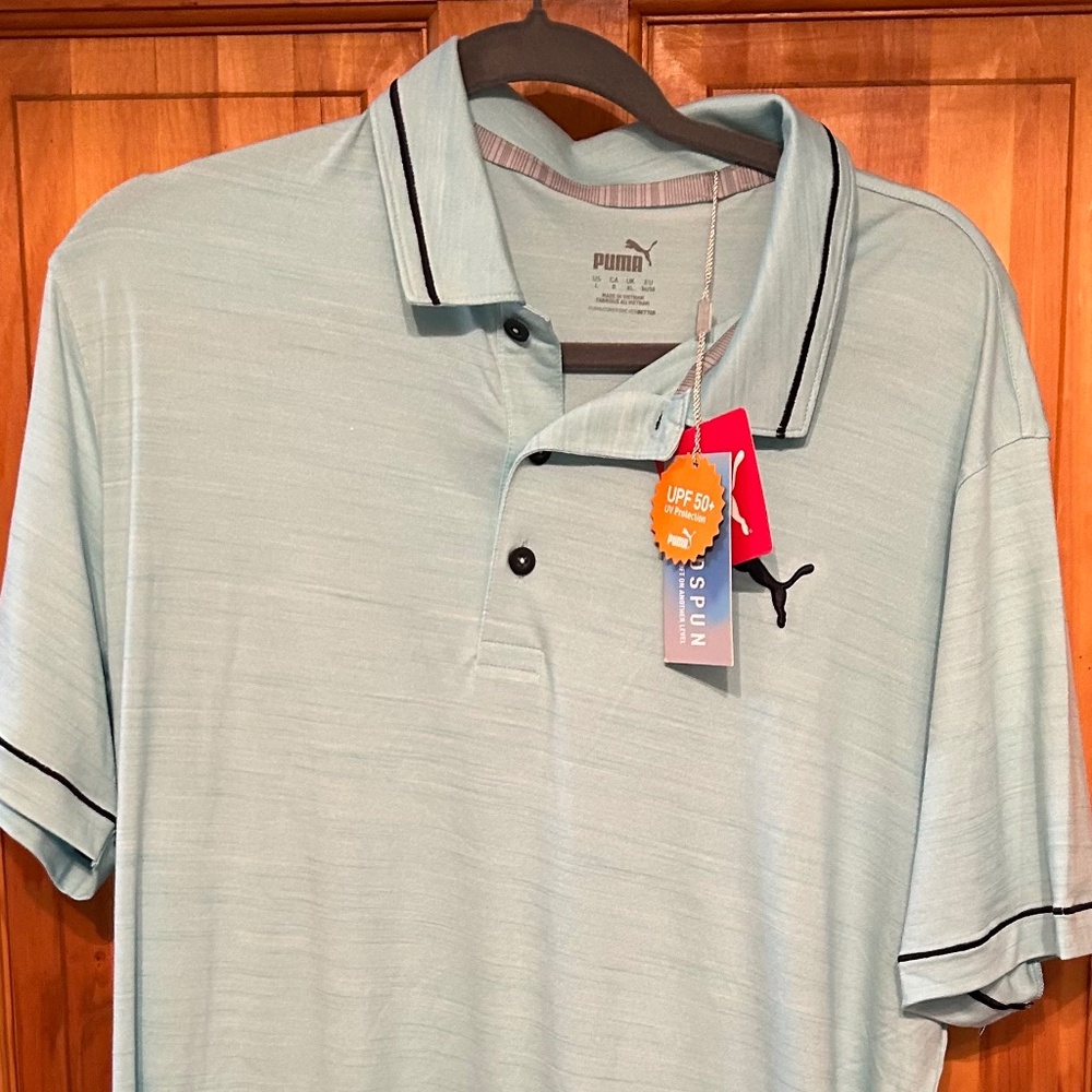 NWT Men's Golf Polo Puma Aqua Navy Large Cloudspun